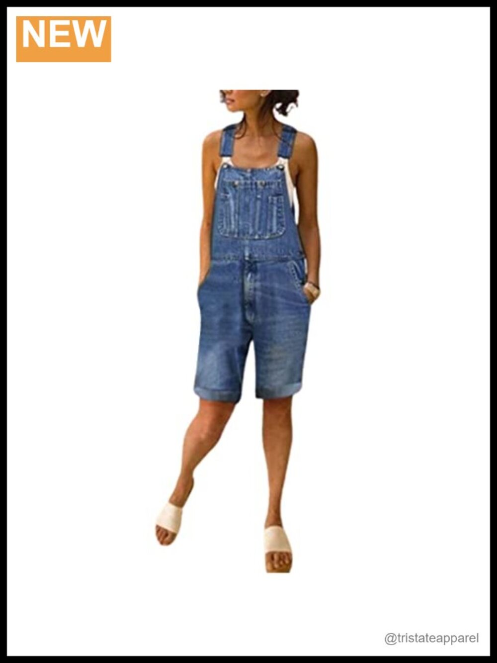 Women's Denim Bib Overalls Shorts Romper Adjustable Strap Cuffed Hem Casual